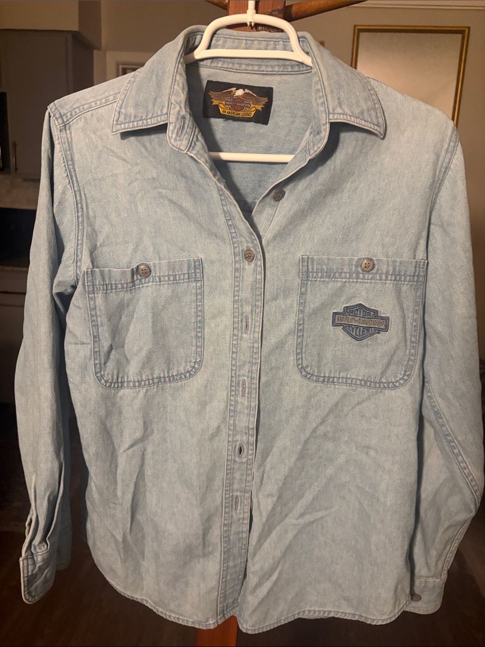 Harley-Davidson Light Blue Denim Button-Down Shirt - Men's Long Sleeve